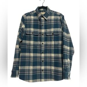 Red Head Ranch Long Sleeve Flannel 100% Cotton Teal Grey Cream Stripe Plaid M